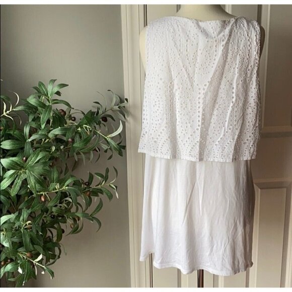 J Jill Sz L White Eyelet Lace Layered Long Tee T-Shirt Tank Top Womens NEW NWT - Picture 9 of 13